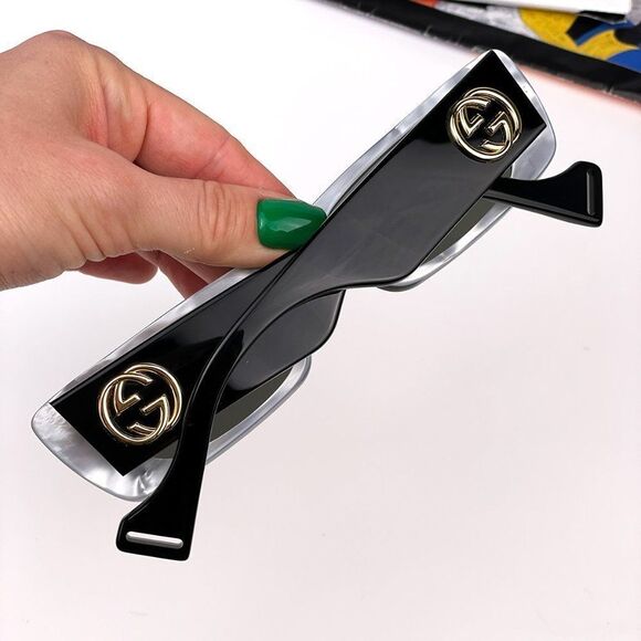 Gucci GG0516S 001 Sunglasses Black Silver Flash Logo Gradient Rectangle Women - Picture 4 of 12